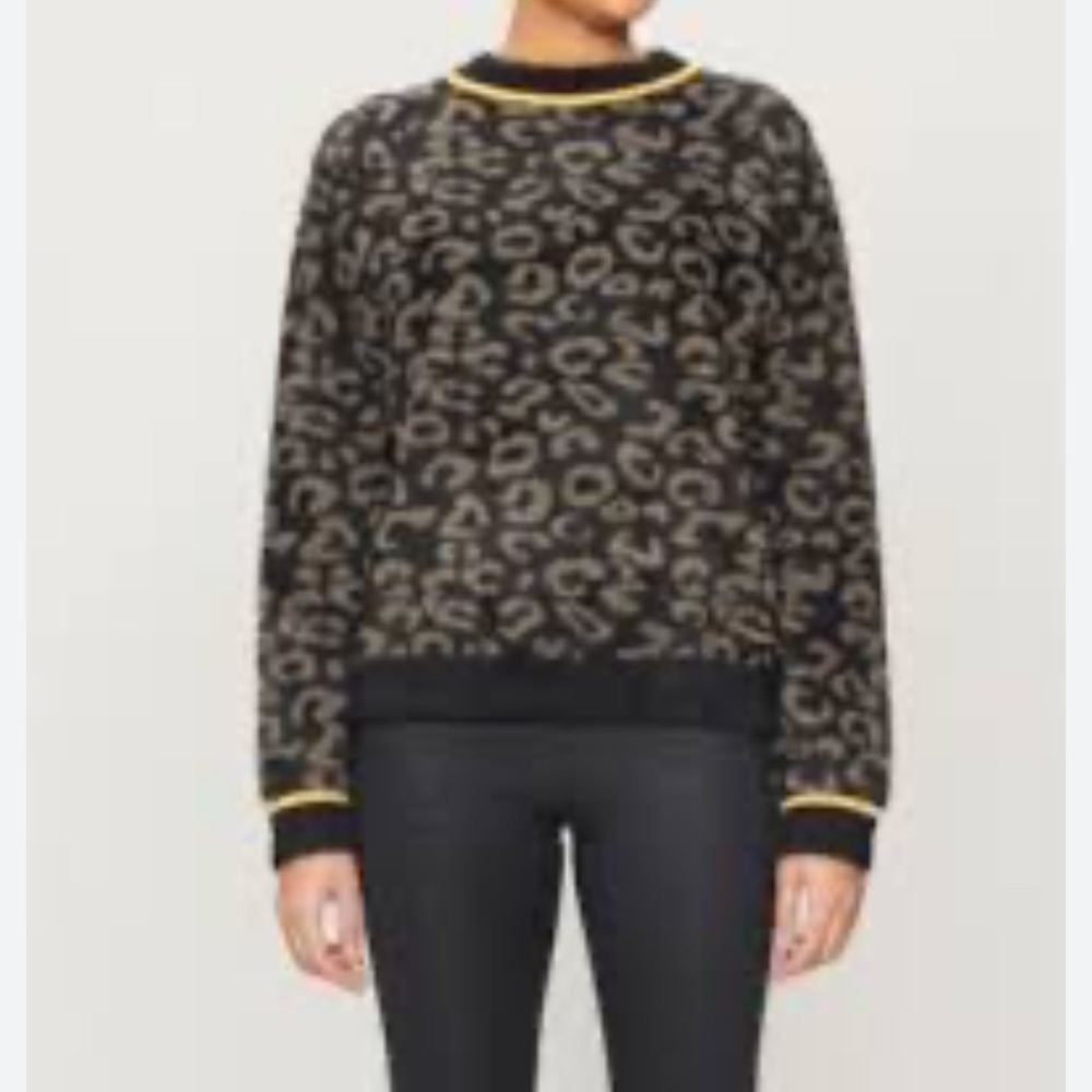 Sweaty Betty Islington Relaxed Fit Faux Fur Leopard Print Jumper Sweater Fuzzy M